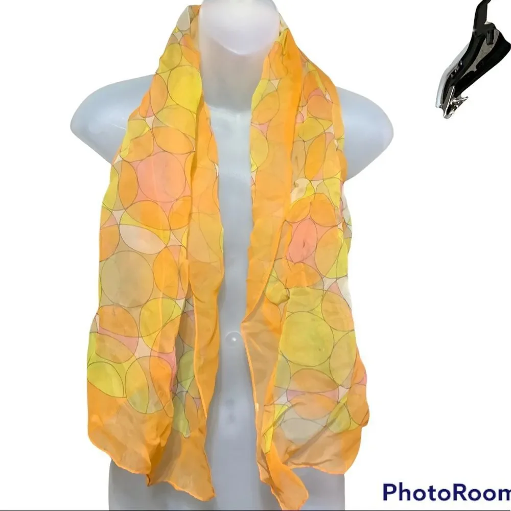 Yellow pink Polka Dot Scarf Hair Wrap Circles Retro - Picture 2 of 5